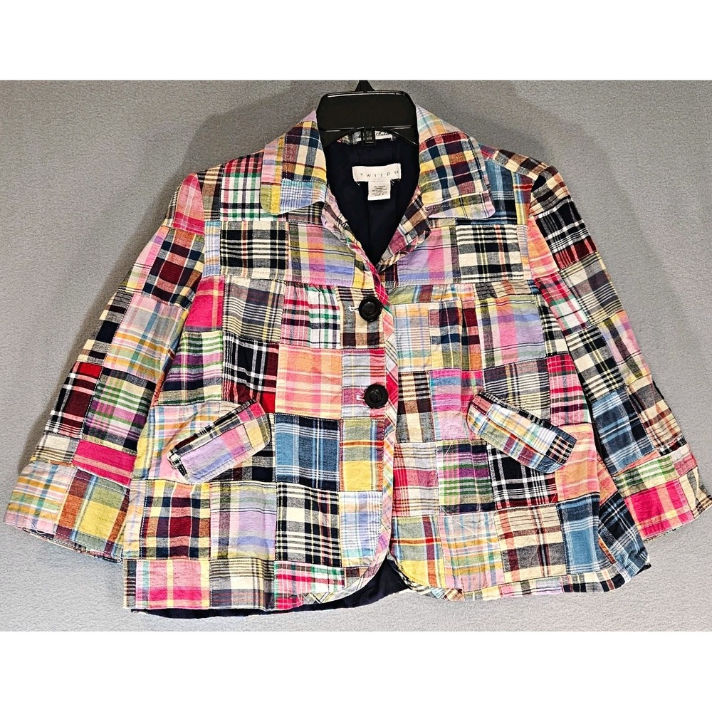 VTG Tweeds Cotton Madras Patchwork Plaid Jacket Boho Indie Coquette Retro SM